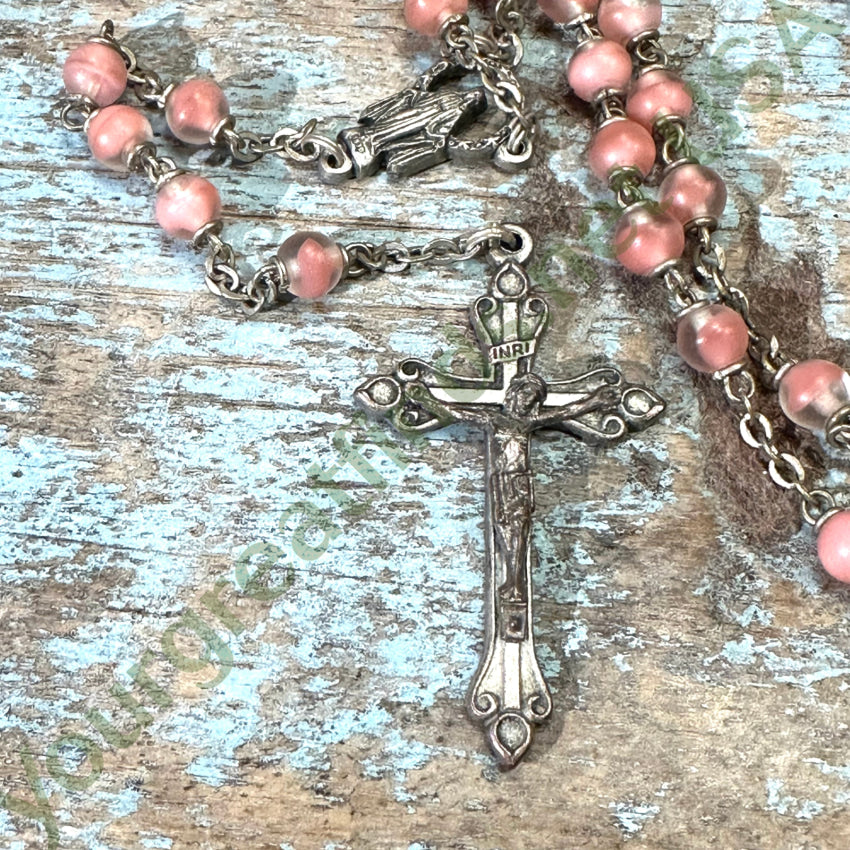 Vintage Italian Pink Glass Bead Rosary
