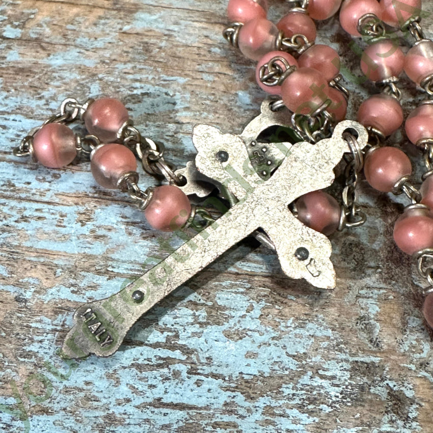 Vintage Italian Pink Glass Bead Rosary