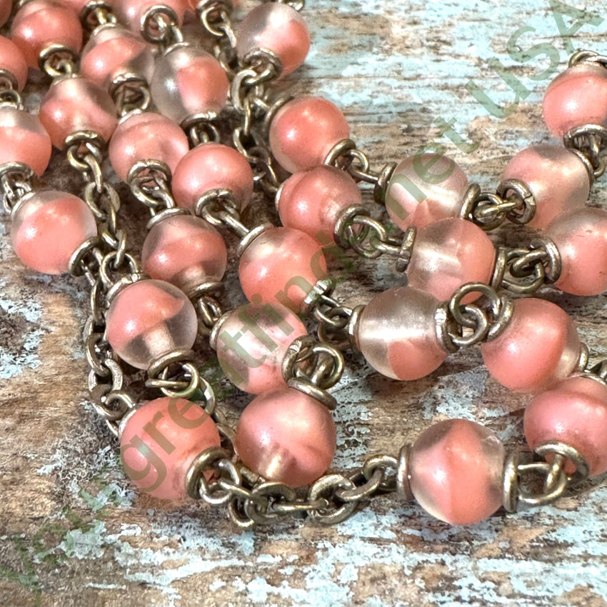 Vintage Italian Pink Glass Bead Rosary