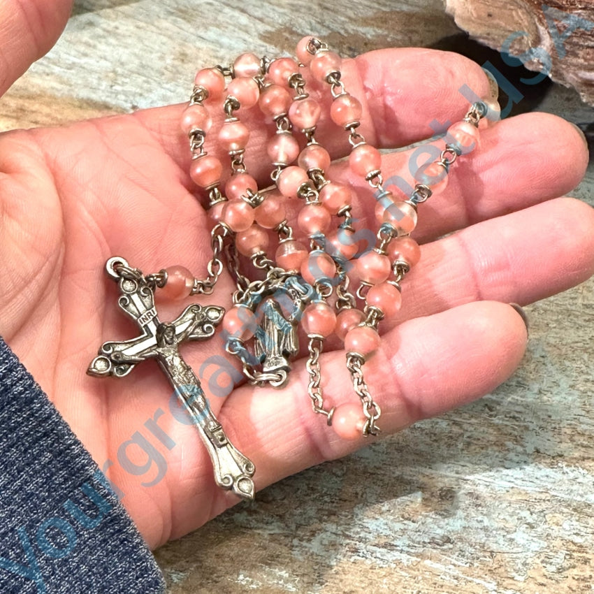 Vintage Italian Pink Glass Bead Rosary