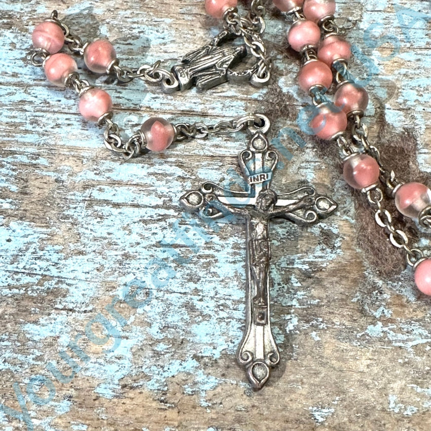 Vintage Italian Pink Glass Bead Rosary