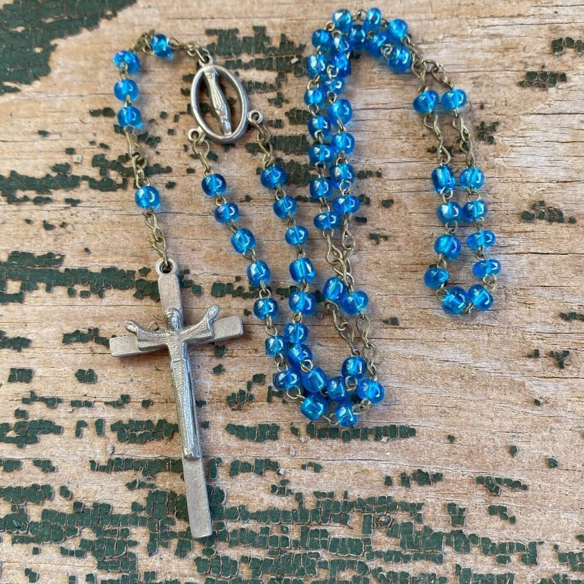 Vintage Italian Rosary with Blue Glass Beads Yourgreatfinds