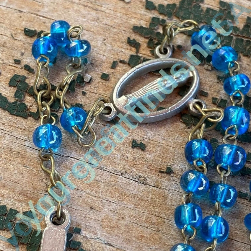 Vintage Italian Rosary with Blue Glass Beads Yourgreatfinds