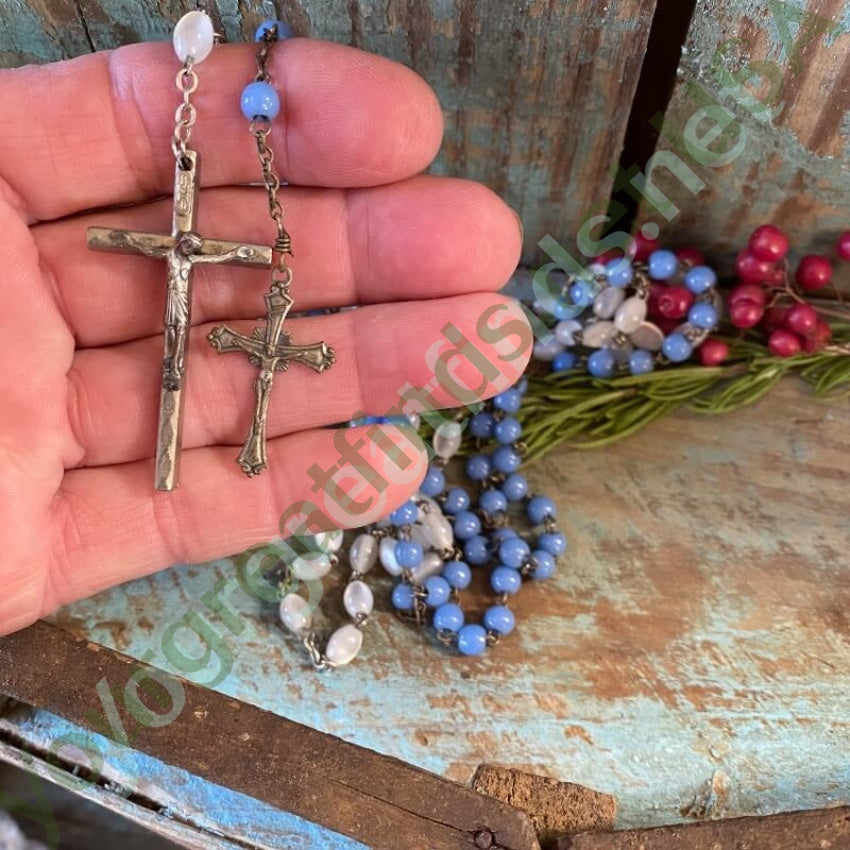 Vintage Italian Rosary with Blue Milk Glass Beads Yourgreatfinds