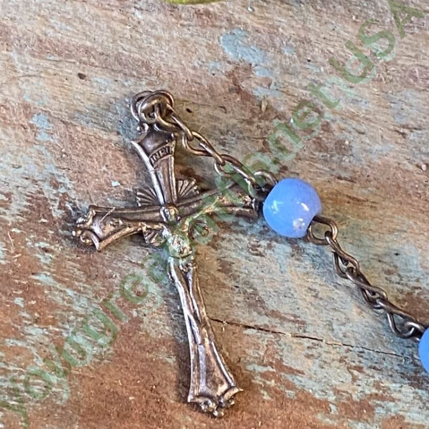Vintage Italian Rosary with Blue Milk Glass Beads Yourgreatfinds