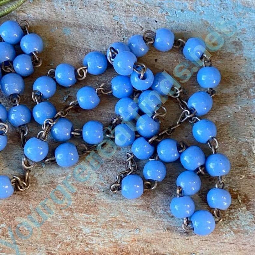 Vintage Italian Rosary with Blue Milk Glass Beads Yourgreatfinds