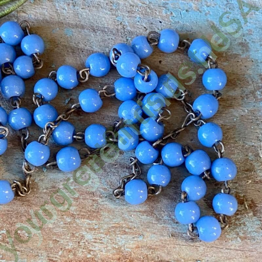 Vintage Italian Rosary with Blue Milk Glass Beads Yourgreatfinds