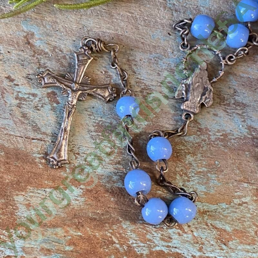 Vintage Italian Rosary with Blue Milk Glass Beads Yourgreatfinds