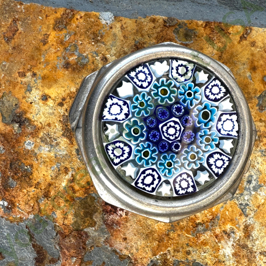 Vintage Italian Sterling Silver Murano Millefiori Pill Box Box Sterling Silver