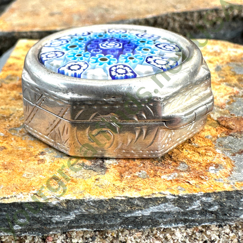 Vintage Italian Sterling Silver Murano Millefiori Pill Box Box Sterling Silver