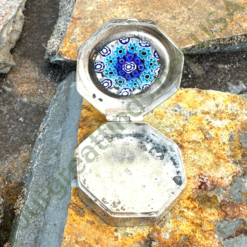 Vintage Italian Sterling Silver Murano Millefiori Pill Box Box Sterling Silver