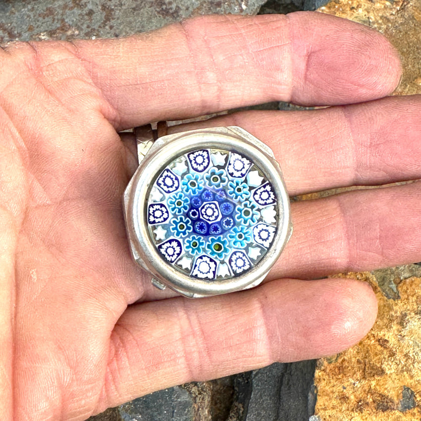 Vintage Italian Sterling Silver Murano Millefiori Pill Box Box Sterling Silver