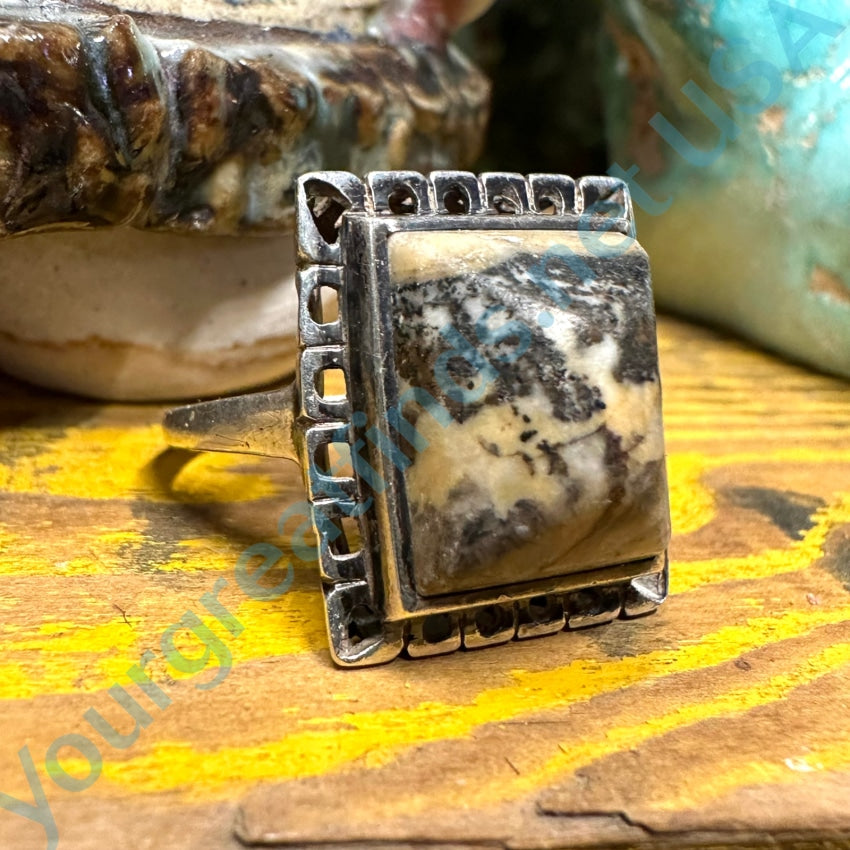 Vintage Jasper Ring Sterling Silver Size 7.5