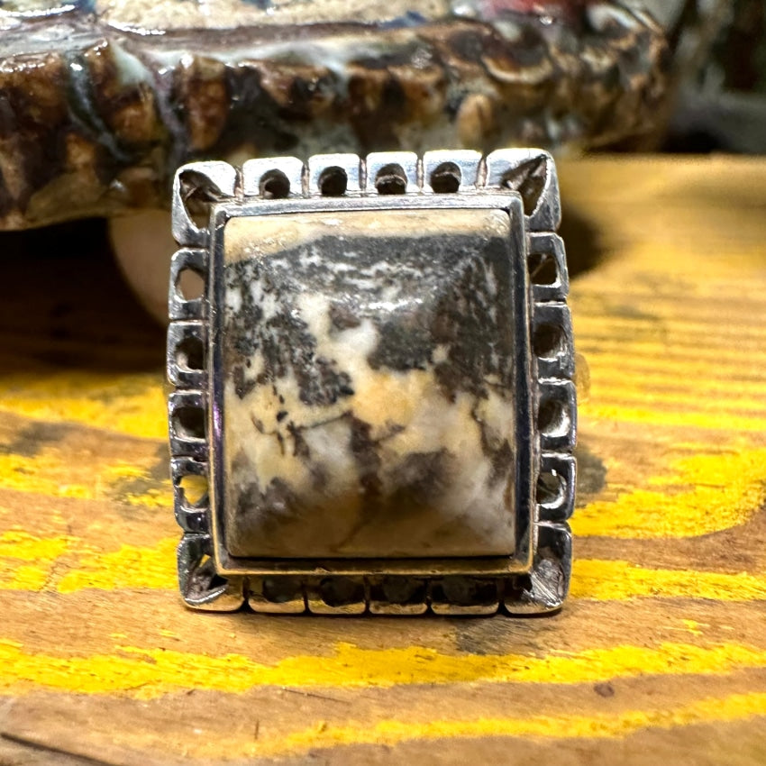 Vintage Jasper Ring Sterling Silver Size 7.5