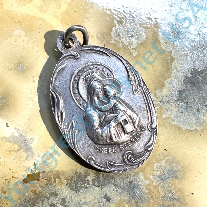 Vintage Jesus &amp; Sacred Mother Sterling Silver Double Sided Pendant