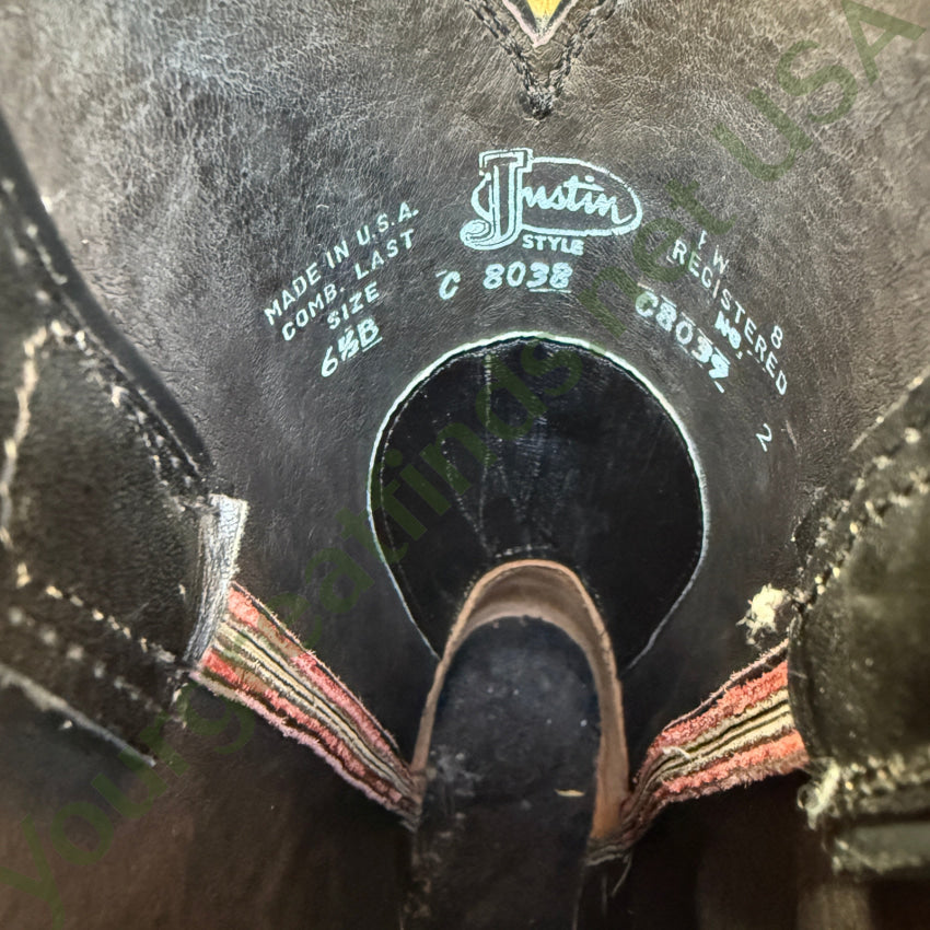 Vintage Justin Black & Red Leather Western Cowgirl Boots cowboy boots