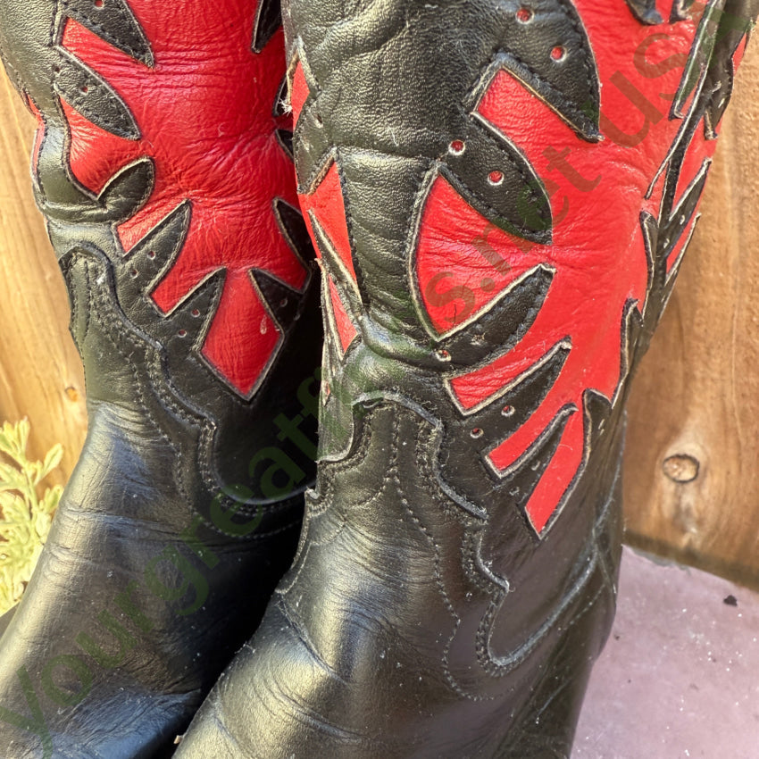Vintage Justin Black & Red Leather Western Cowgirl Boots cowboy boots