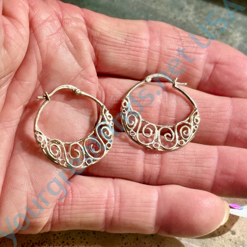Vintage Lacy Sterling Silver Pierced Hoop Earrings