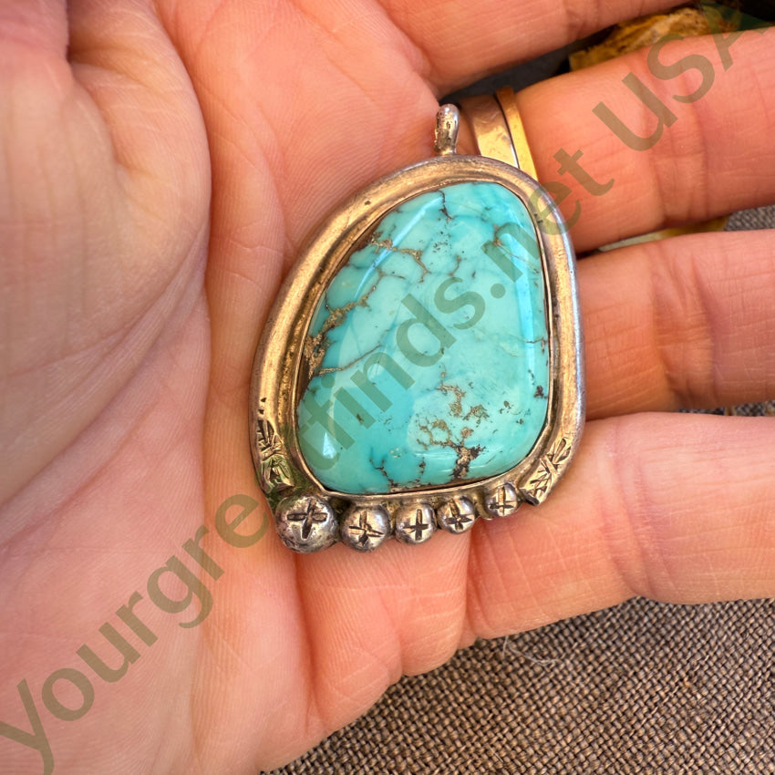 Vintage Large Navajo Sterling Silver & Spider Web Turquoise Pendant pendant