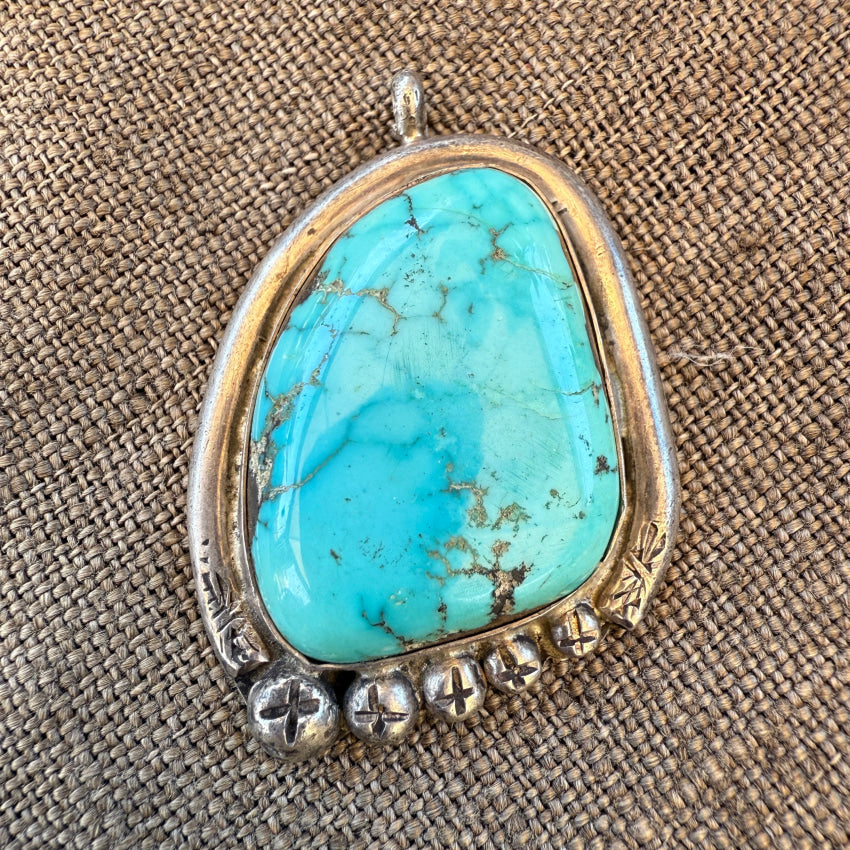 Vintage Large Navajo Sterling Silver & Spider Web Turquoise Pendant pendant