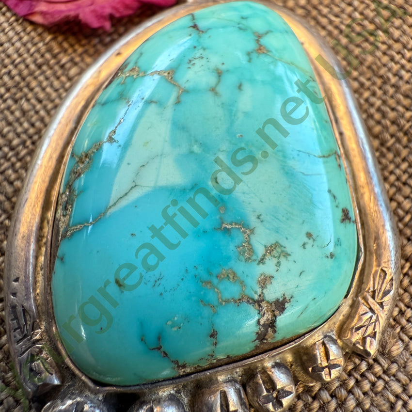 Vintage Large Navajo Sterling Silver & Spider Web Turquoise Pendant pendant