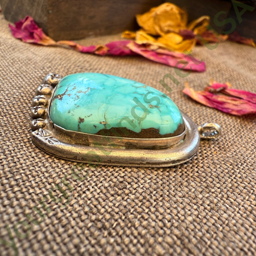 Vintage Large Navajo Sterling Silver & Spider Web Turquoise Pendant pendant