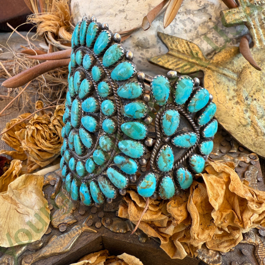 Vintage Large Navajo Sterling Silver & Turquoise Rosette Bracelet pendant