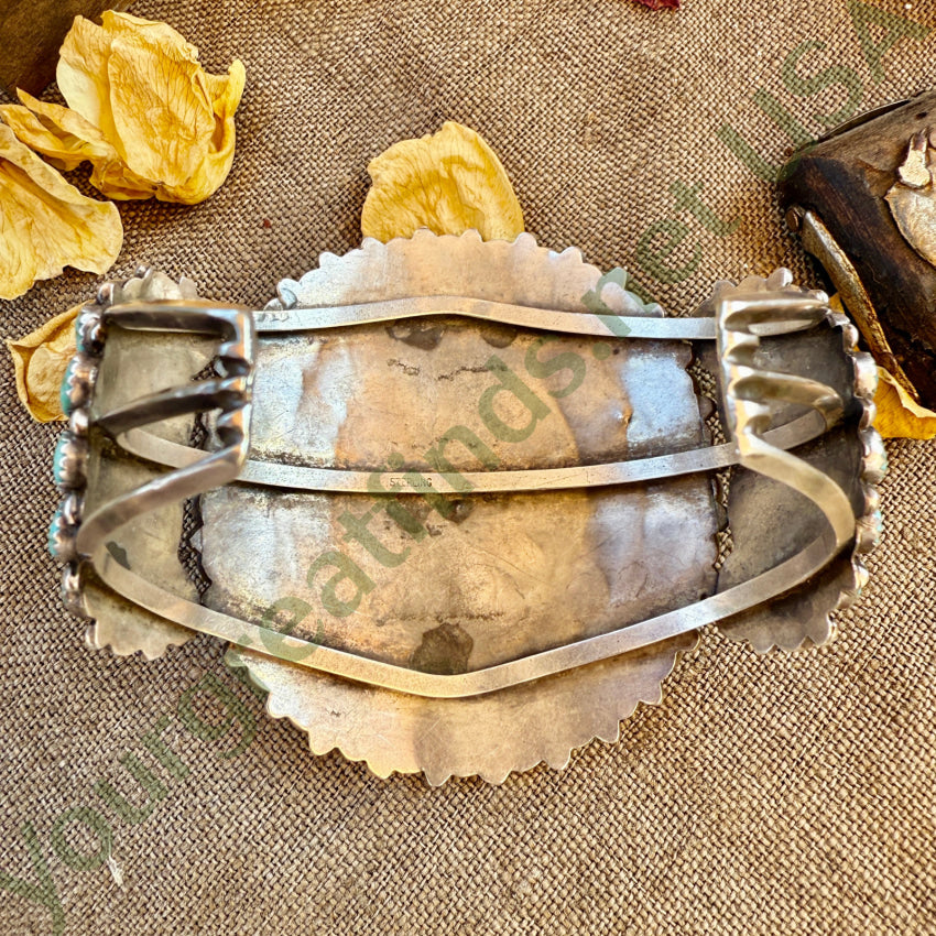 Vintage Large Navajo Sterling Silver & Turquoise Rosette Bracelet pendant