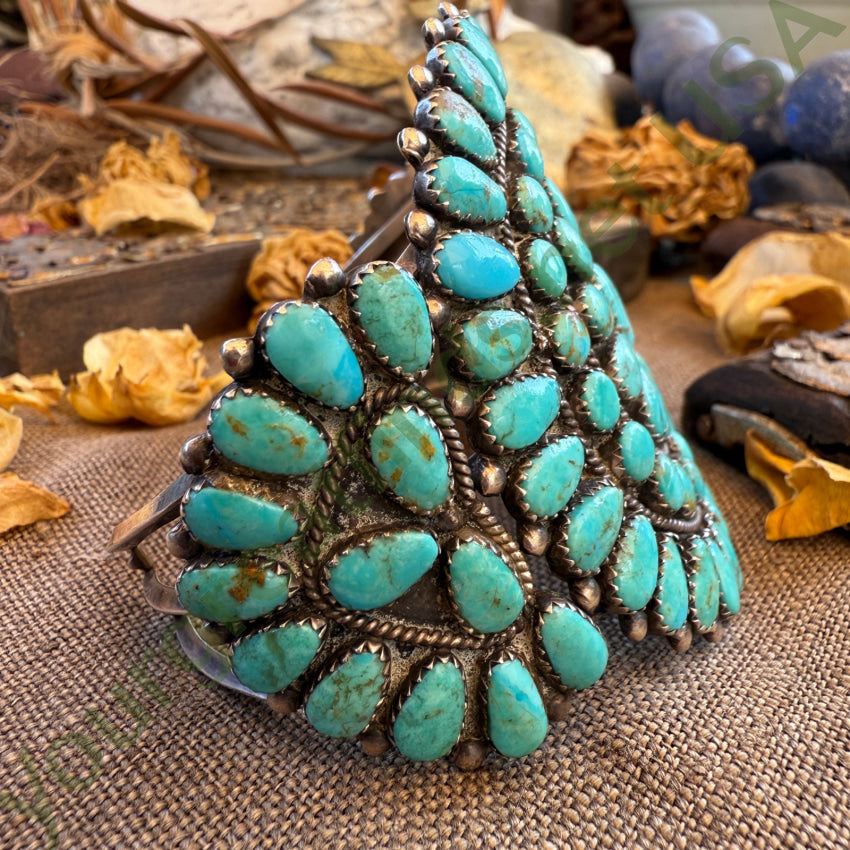 Vintage Large Navajo Sterling Silver & Turquoise Rosette Bracelet pendant