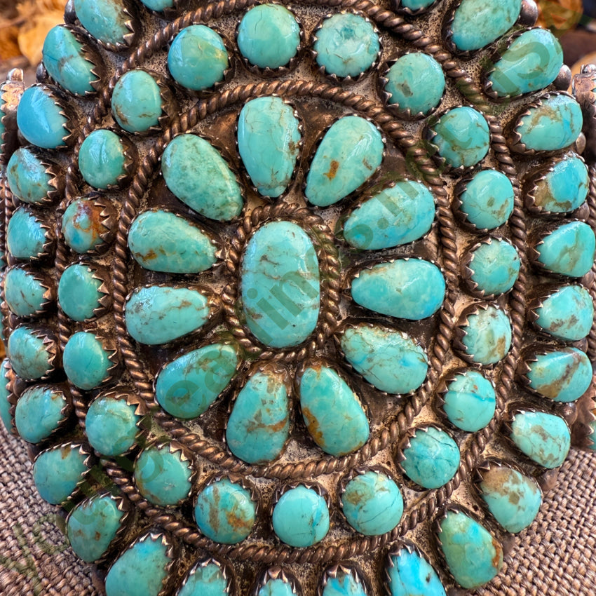 Vintage Large Navajo Sterling Silver & Turquoise Rosette Bracelet pendant