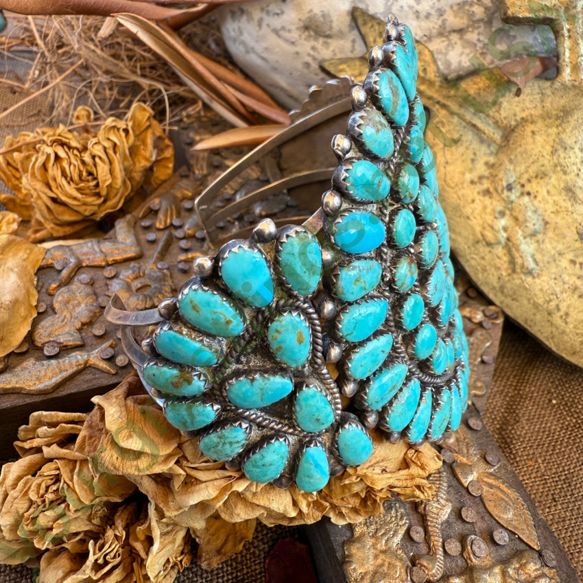 Vintage Large Navajo Sterling Silver & Turquoise Rosette Bracelet pendant