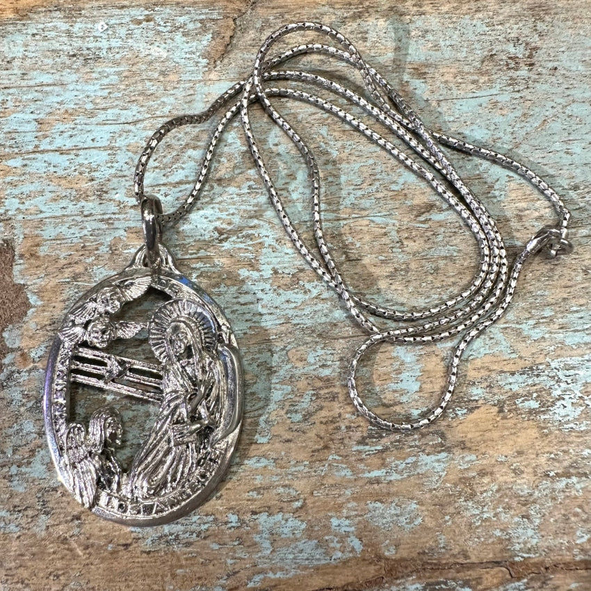 Vintage Large Sterling Silver Devotional Necklace