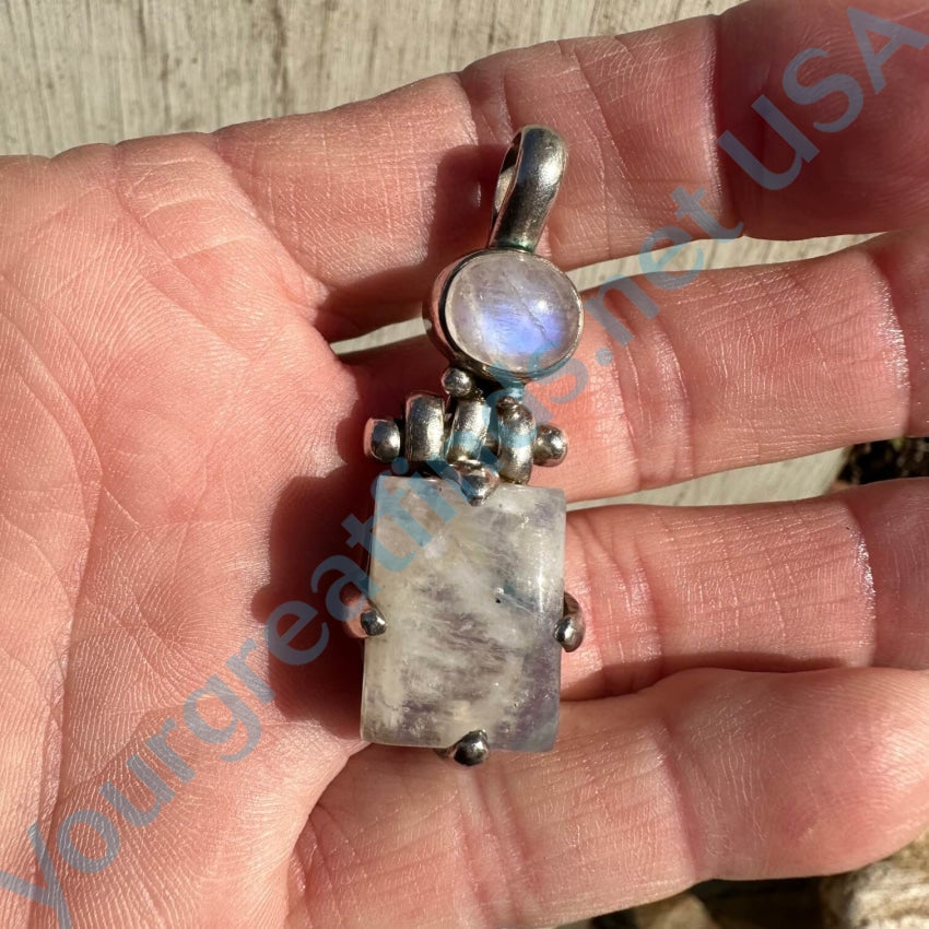 Vintage Large Sterling Silver Rainbow Moonstone Pendant