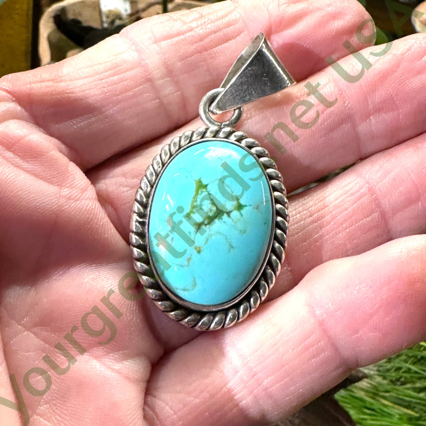 Vintage Larger Sterling Silver & Turquoise Pendant