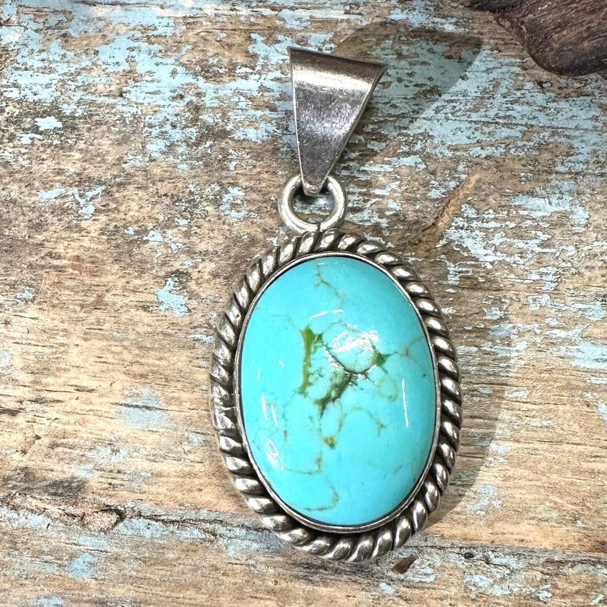 Vintage Larger Sterling Silver & Turquoise Pendant