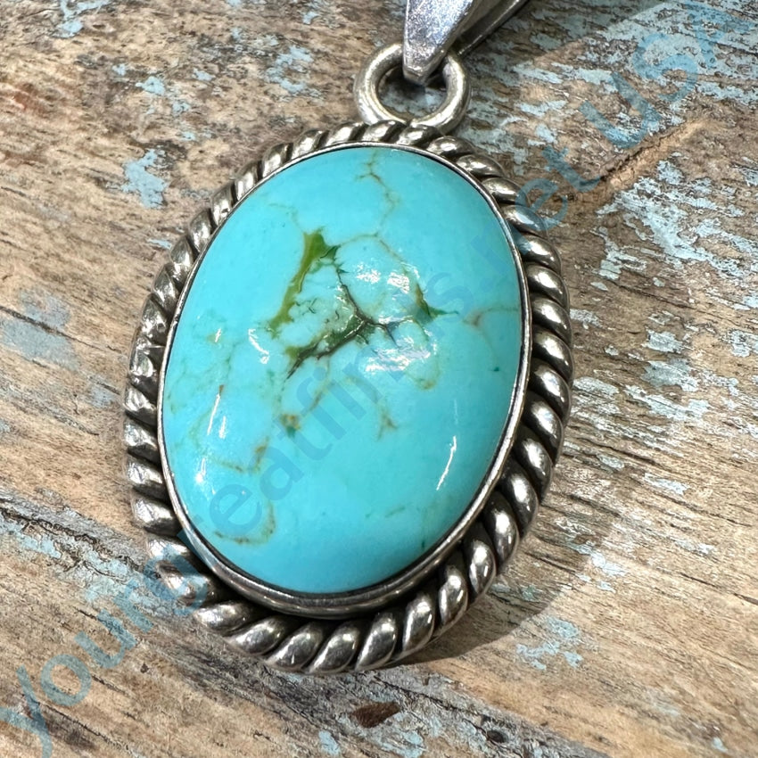 Vintage Larger Sterling Silver & Turquoise Pendant