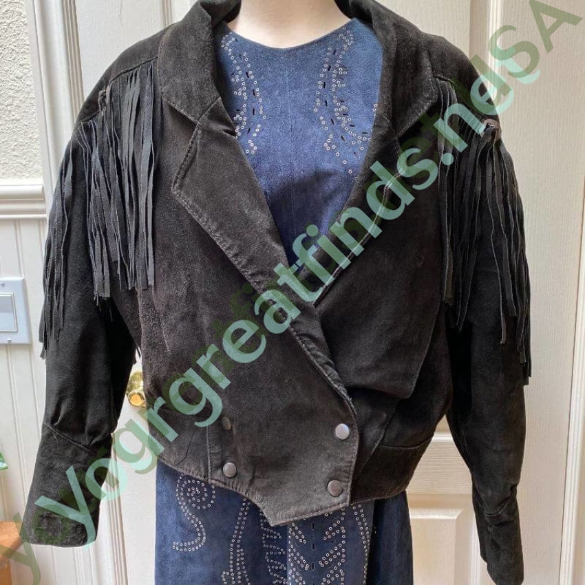 Vintage Learsi Black Suede Leather Jacket with Fringe Details Yourgreatfinds