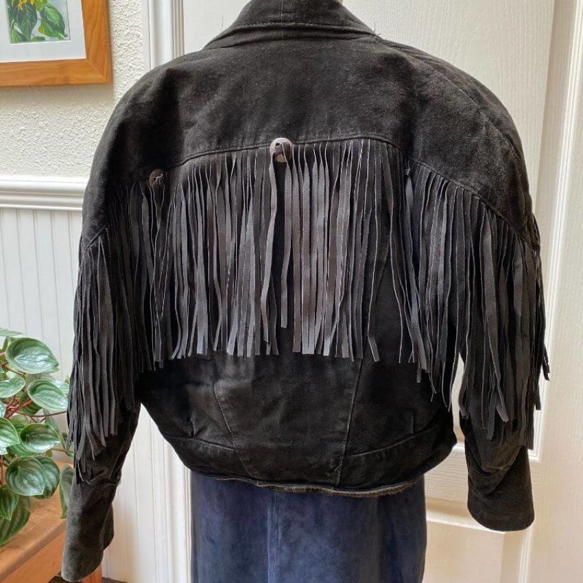 Vintage Learsi Black Suede Leather Jacket with Fringe Details Yourgreatfinds