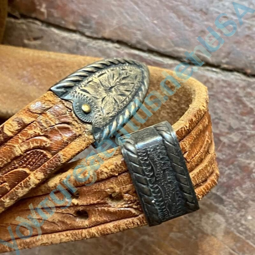 Vintage Leather Belt with Sterling Silver Ranger Buckle Set 1940s Yourgreatfinds