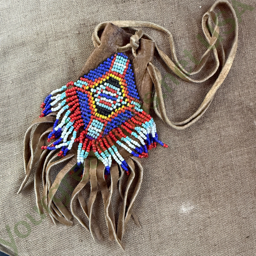 Vintage Leather Native American Beaded Cross Medicine Bag medicine bag