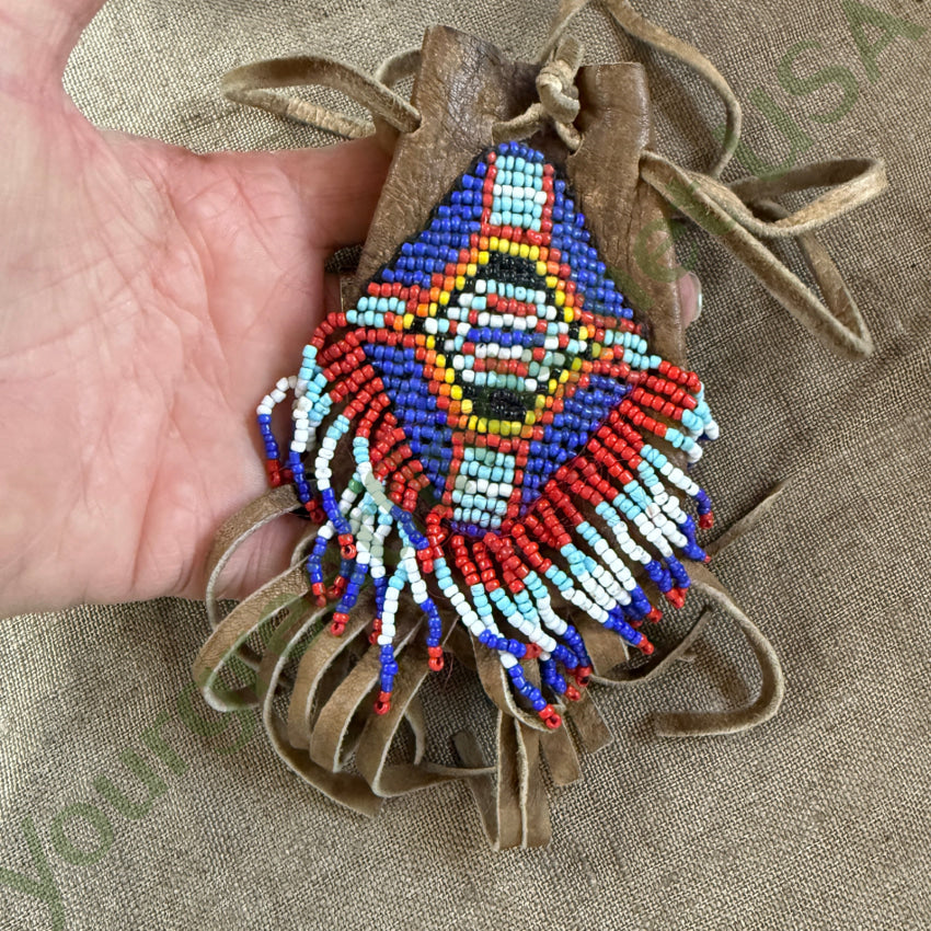 Vintage Leather Native American Beaded Cross Medicine Bag medicine bag