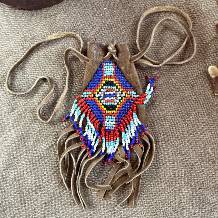 Vintage Leather Native American Beaded Cross Medicine Bag medicine bag