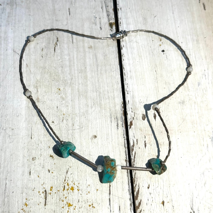 Vintage Liquid Sterling Silver Turquoise Necklace