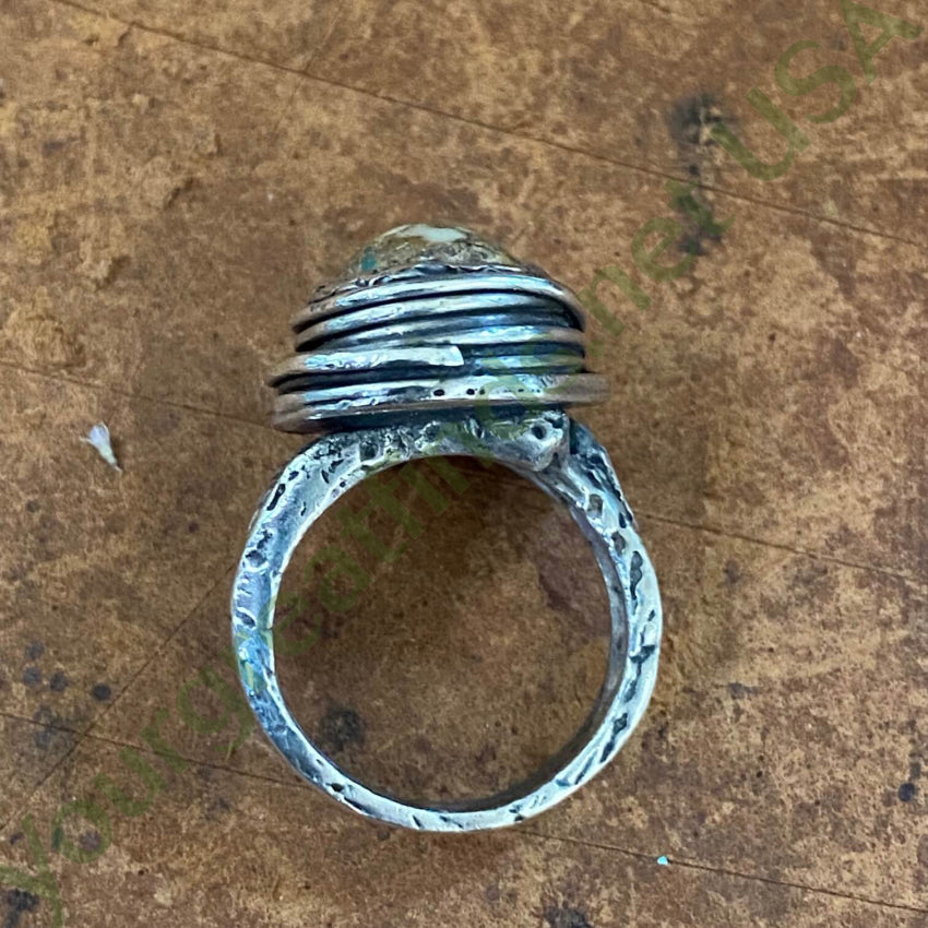Vintage Lost Wax Sterling Turquoise Bird Nest Ring 7