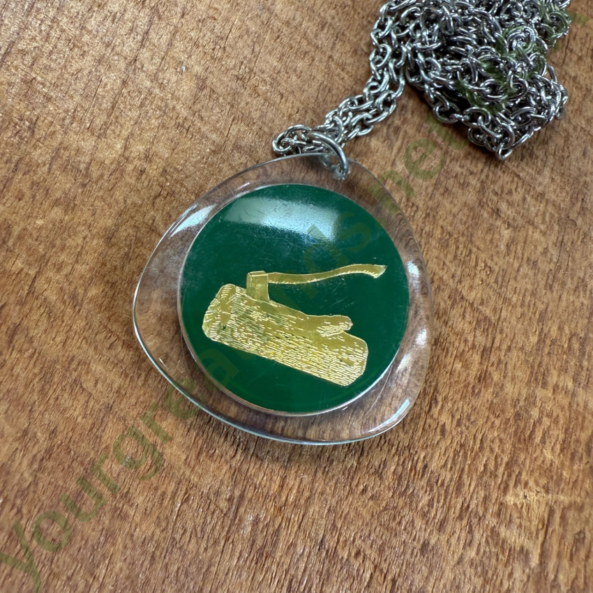 Vintage Lucite St. Christopher Protective Necklace Lumberjack Necklace