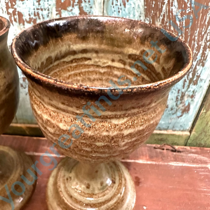 Vintage Matching Pair Studio Stoneware Pottery Goblets