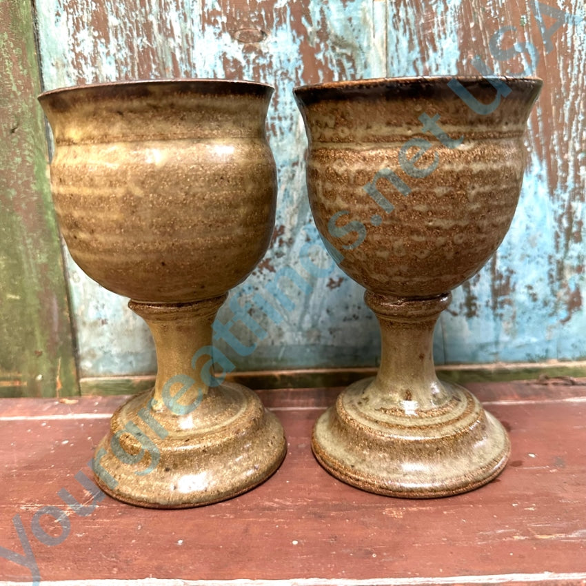 Vintage Matching Pair Studio Stoneware Pottery Goblets