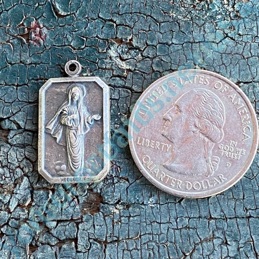 Vintage Medugorje Catholic Silver Devotional Metal Pendant Yourgreatfinds