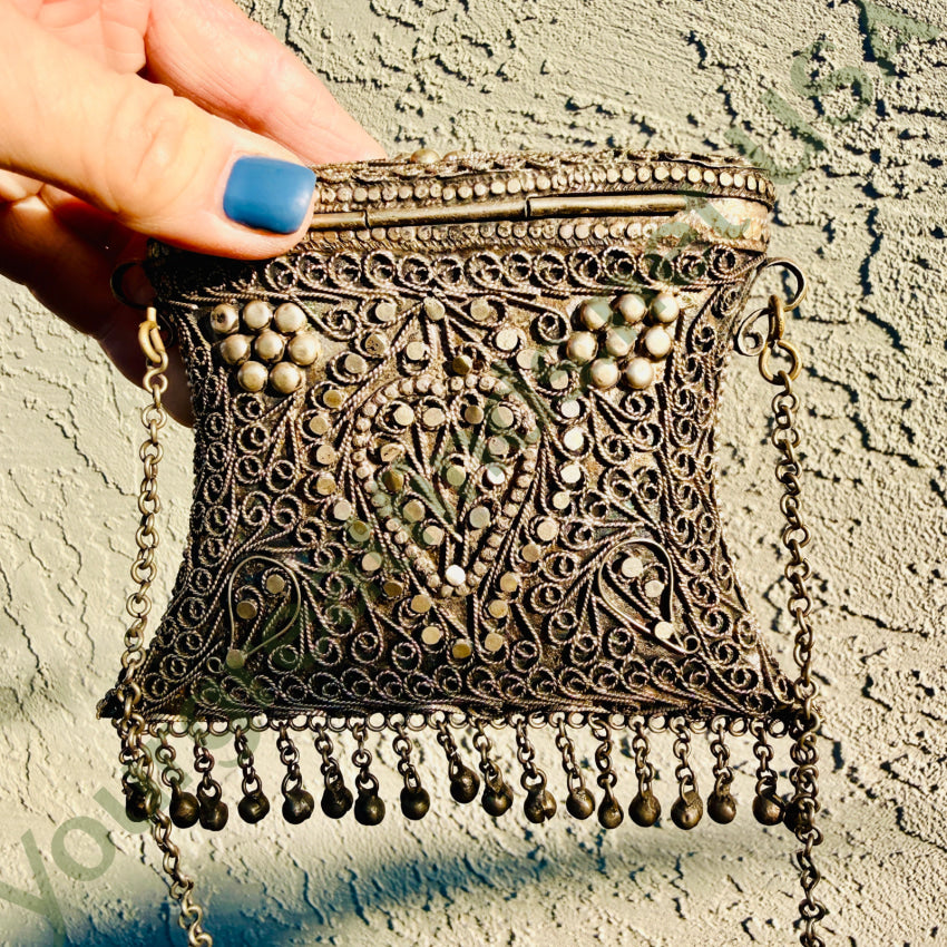Vintage Metal & Agate Sajai Crossbody Purse Bag purse