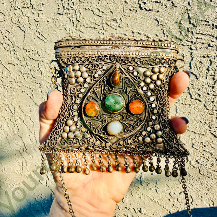 Vintage Metal & Agate Sajai Crossbody Purse Bag purse